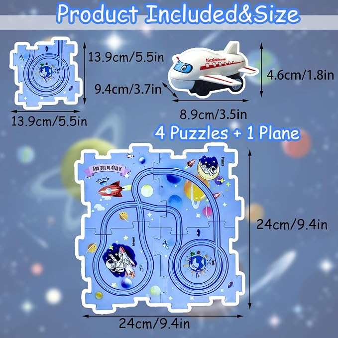 4 Year Old Boy Birthday Gift, Puzzle Racer Kids Car Track Set Puzzle Racer Car Track Set with Roadmap Puzzle Track Car Play Set Toys for 4 Year Old Boys (E-Space, Set3-5Pcs)