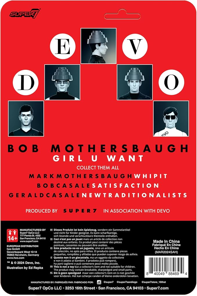 Super7 Devo Bob Mothersbaugh (Girl U Want) - 3.75" Devo Action Figure with Accessory Rock Music Collectibles and Retro Toys