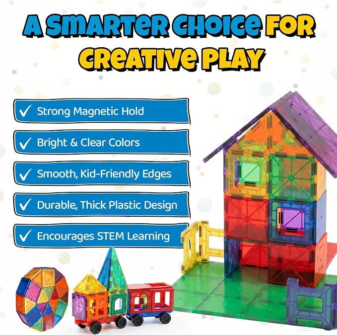 IMAGINATION Magnetic Building Tiles Set, 55 Pieces – Colorful Magnetic Blocks for Kids, STEM Learning Toy Set for 3+ Year Old Boys & Girls
