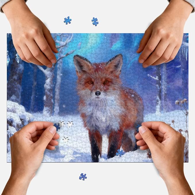 Puzzles for Adults 1000 Piece, Fox in the Snow Jigsaw Puzzles | with Letters on Back, Fun Gift Impossible Puzzles, No Dust Family Decoration Gifts for Women Men(27.56x19.7 Inch)