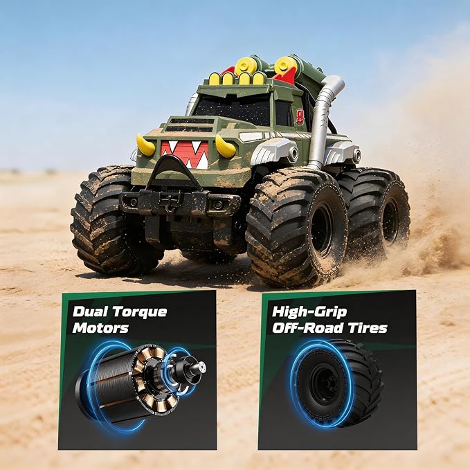 Remote Control Car, Amphibious Monster Trucks for Boys Age 4-7, 1:18 4WD All Terrain Waterproof Monster Truck Toys, 2.4GHz RC Boat W/2 Batteries, Birthday Gift for Kids Ages 6-12 Years Old