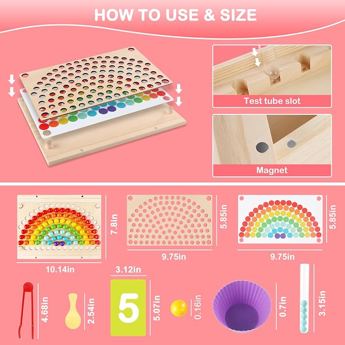 INIFEIDALA Montessori Wooden Educational Toys for 3-6 Year Olds,Counting & Color Sorting Toys with Tweezer Tongs,Preschool Learning Activities,STEM Math Manipulatives to Develop Fine Motor Skills