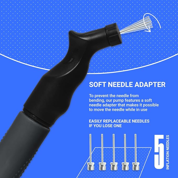 SPORTBIT Ball Pump for Sports Balls - Push & Pull Inflating System - Hand Pump for Exercise Balls - Volleyball Pump, Basketball Inflator, Ball Air Pump - Goes with 5 Needles Set