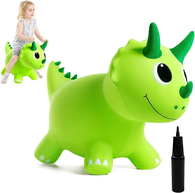 ZOOJOY Plush Bouncy Dinosaur Hopper for Toddlers Soft Covered Inflatable Ride-On Animal Horse Hopper, Dino Bouncy with Pump, Indoor Outdoor Ride On Toys for 18 Months 2 3 4 5 6 Years Boys Girls
