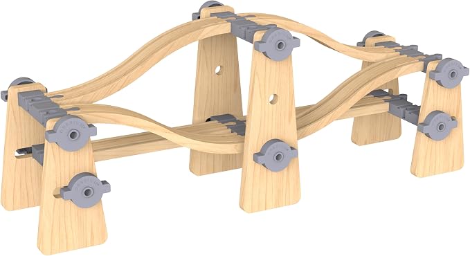 Wooden Train Tracks Accessories Build & Play Construction Set 68PCS Modular Railway STEM Toys Track Expansion Pack #2 with Parallel Tracks Adjustable Columns Elevated Station Compatible Thomas Brio