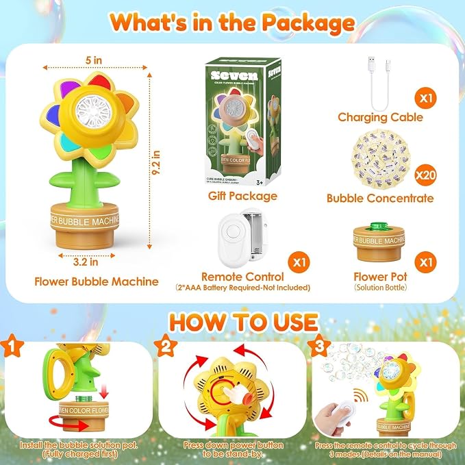 Yunaking Bubble Machine Wands Kids Toys: Remote Control Bubble Gun Rechargeable Bubbles LED Light Outdoor Toys for 3 4 5 6 7 8 Girl Boy Toddler Party Wedding, Gift for Birthday Easter Valentines Xmas