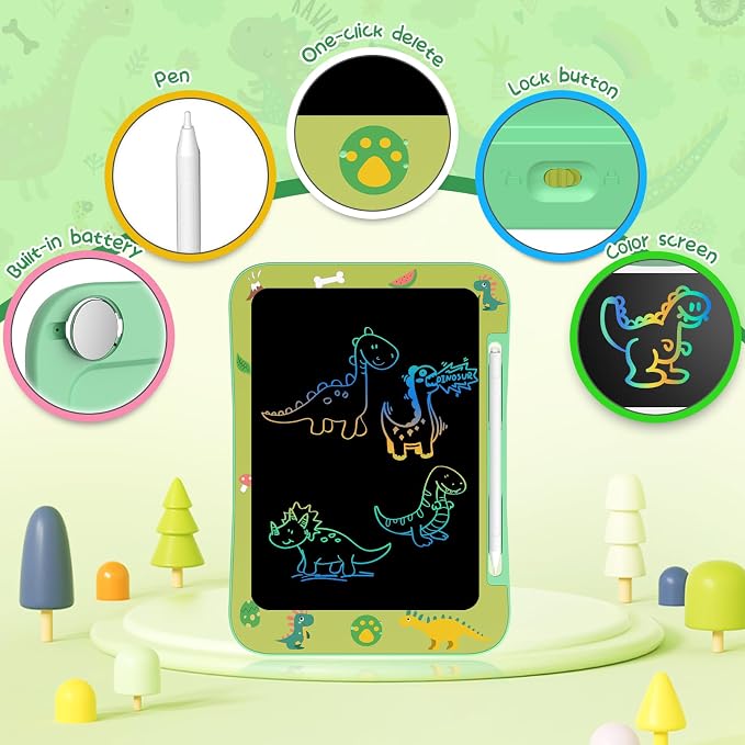 [2 Pack] Genialba LCD Writing Tablet for Kids, Colorful Screen Drawing Board for 3-7 Year Old Boys & Girls - Educational Toys for Birthday & Christmas (Dinosaur&Penguin)