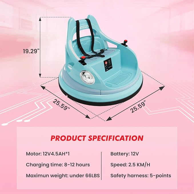 Bumper Car for Kids, 12V Ride on Bumper Car for Toddler with Remote Control, 2-Speed, 2 Driving Modes, 360°Spin, Anti-Collision Padding, Lights, Music, Electric Bumping Car for Children 1.5-6, Blue