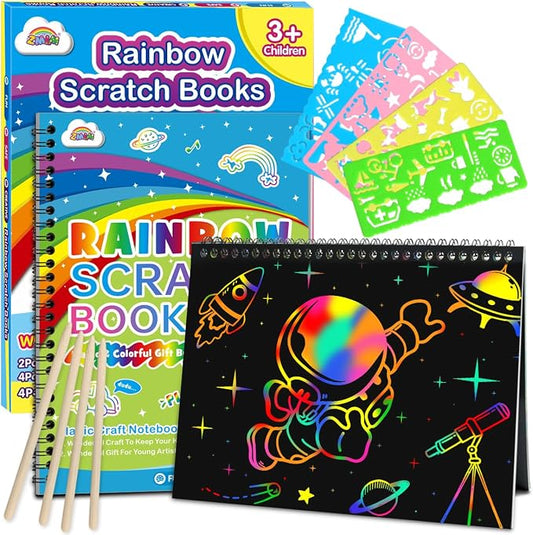 ZMLM Scratch Paper Art-Crafts Gift: 2 Pack Rainbow Notebooks Supplies Toys Easter Basket Stuffers for 3 4 5 6 7 8 9 10 Years Old Girls and Boys Kids Valentine's Day Birthday Party Games (Blue)