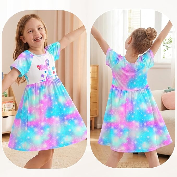 Play Tailor Doll and Girl Matching Nightgown Unicorn Outfit Pajamas Night Dress for Girls and 18" Dolls Clothes
