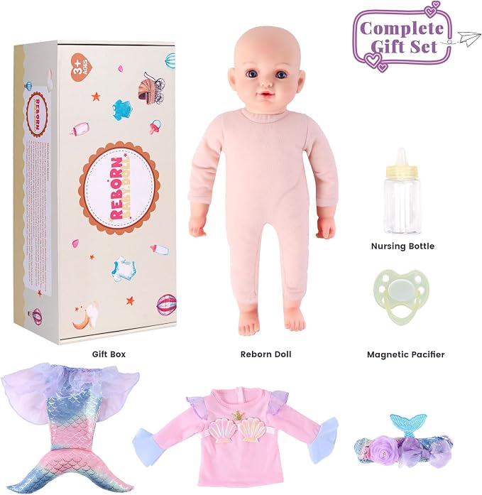 BABESIDE Mermaid Baby Doll Girl, 15-Inch Realistic Soft Baby Dolls with Shiny Mermaid Tail & Accessories, Cute Mermaid Toys for Girls Ages 3+ Kids, Christmas, Birthday