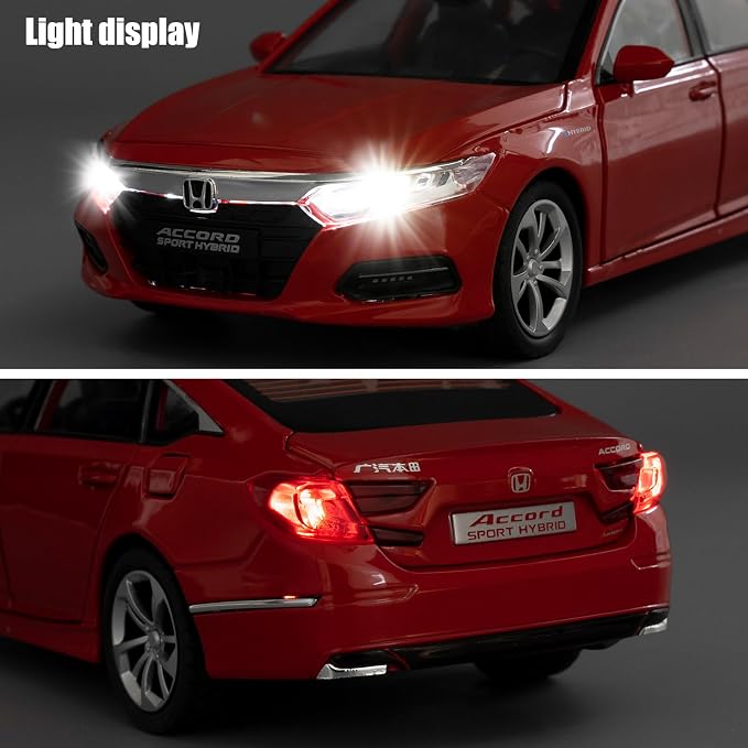 WAKAKAC Toy Car Compatible for 1:24 Accord Car Model, Pull Back Diecast Toy with Sounds＆Lights for Kids Boys Girls and Adults, Gift Red