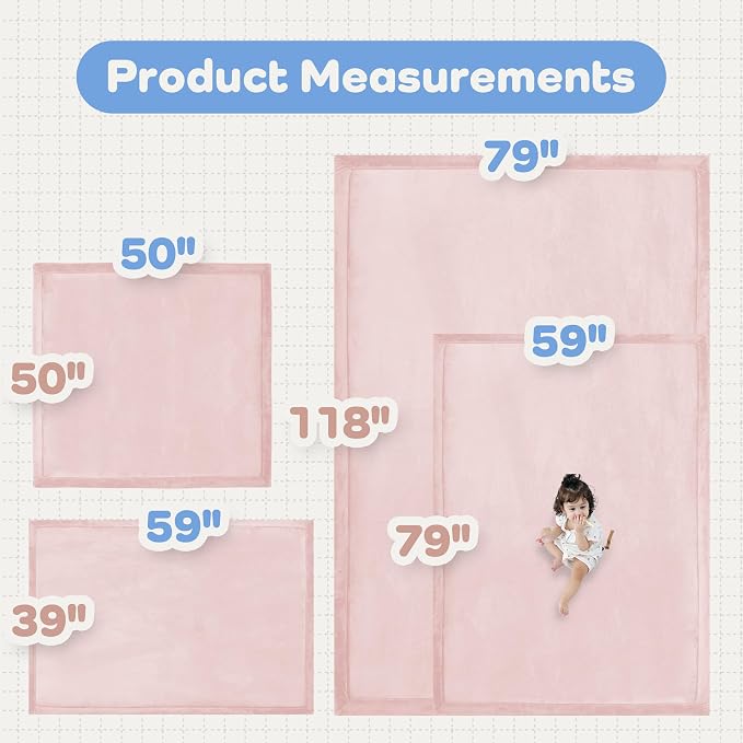1.5" Thick Baby Play Mat for Floor Tummy Time, Large Pro Soft Foam Activity Playmats Playroom, Easy Care with Non-Slip Safe for Infant Toddler Kids Crawling79"x 118" (Pink)