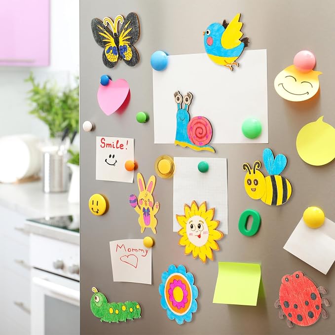 Blueweenly 72 Sets DIY Wooden Magnets Craft Kits for Kids Wooden Supplies Craft Painting Kit for Kids Activities Party Favors for Boys Girls Easter Basket Stuffers Birthday Party Gifts (Summer)