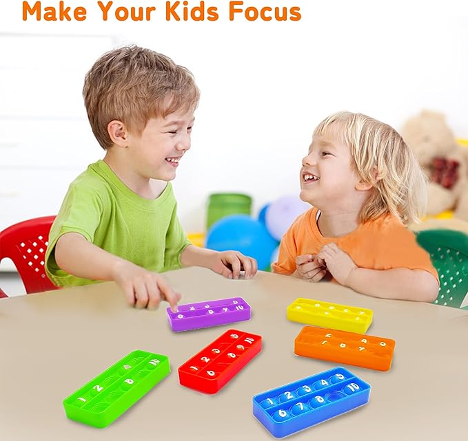 Ten Frame Pop Board, Fidgets for Classroom, Quiet Sensory Toys Bubble Poppers, Pop for Counting Math, Focus Tools for Kids, Montessori Educational Toy Gift for Kindergarten (Set of 6)