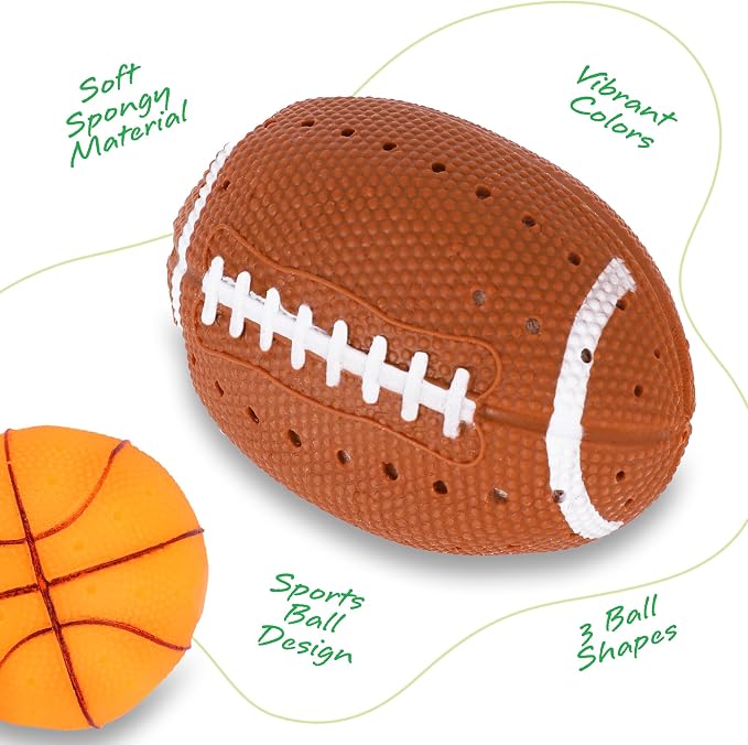 ArtCreativity Sports Balls Water Splash Toys - Set of 3 - Spongy Bath Toys for Kids - 3 Different Athletic Ball Designs Include Football, Basketball, Soccer Ball - Bathtub Toys & Kids Pool Accessories