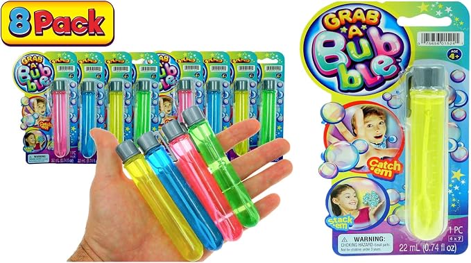 JA-RU Grab a Bubble-Touchable Mini Bubbles Wand Toy (8 Pack Assorted Colors) Outdoor Summer Toy Entertainment for Kids. Party Favor, Birthday Party Easter Basket Stuffers Bulk 1524-8p