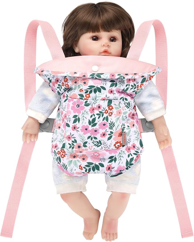 GAGAKU Baby Doll Carrier for Toddlers Doll Carrier for Little Girls Toy Baby Carrier for Kids Reborn Baby Doll Accessories - Pink (Leaf)