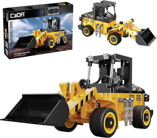 CADA Bricks Front Loader Tractor Building Kit – 403 Pieces Mini Engineering Loader Construction Set with Articulated Steering and Moving Bucket