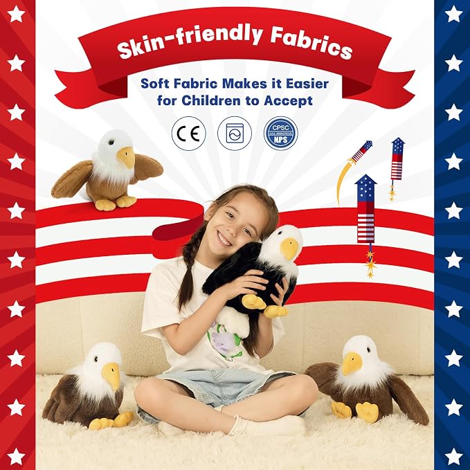 Tezituor 4 Pcs Bald Eagle Plush Toys – 7" Cuddly Eagle Stuffed Animals Bulk for Party Favor, Perfect Collectible Gift for Kids
