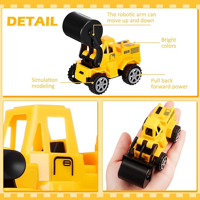 12 Pcs Construction Party Favors for Boys, Mini Construction Vehicles Children's Day Gift, Mini Pull Back Cars Excavator Toys Small Trucks Bulk for Kids Girls Birthday Cake Toppers (Excavator Set)