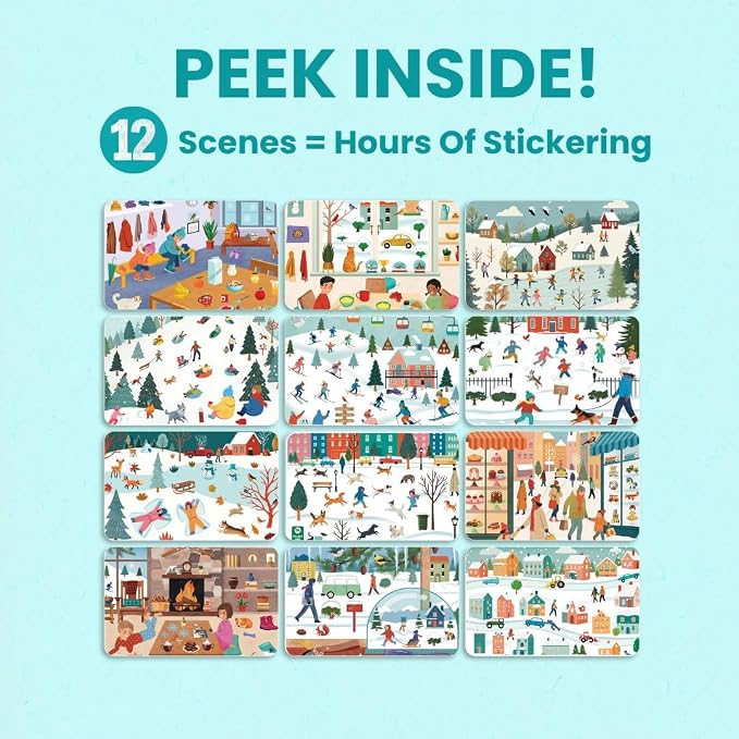 Snow Day 500+ Kids Sticker Book by Cupkin Fun Toddler Winter Activity Coloring and Sticker Book, Road Trip Essentials, 12 Coloring Pages 12 Side by Side Scenes for Ages 2–8 Years