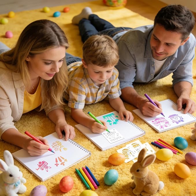 72 PCS 3x3 Inch Easter Stencils for Painting - Reusable Easter Templates Chicks Eggs Bunny Farm Spring Painting Templates on Wood, Glass, Fabric, Window Door Decor DIY Decoration