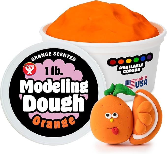 Hygloss Play Modeling Dough for Kids – Safe & Non-Toxic Sensory Dough for Arts and Crafts – 1 lb Tub – Play Clay for Toddler Activities, Preschool Classroom Must-Haves – Orange Color, Scented