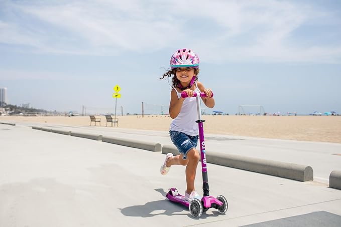 Micro Kickboard | Maxi Foldable LED Kids Scooter for Ages 5-12 | Children up to 110 lbs | 3 Wheel Lean-to-Steer Design | Adjustable T Bar | Smooth Ride, Motion Activated PU LED Wheels | Swiss Design