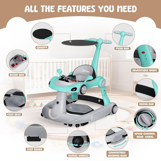6-in-1 Foldable Baby Walker Activity Center Bouncer Rocker 6-18 Months