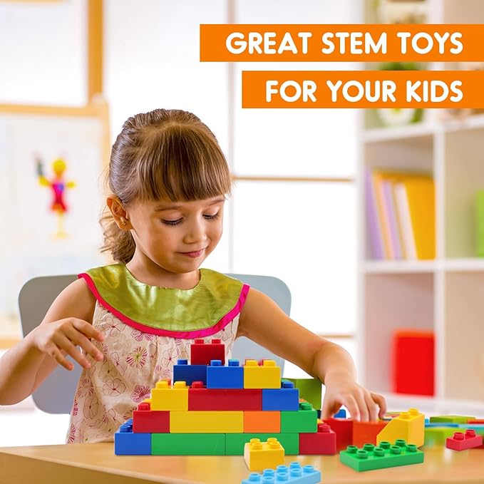 83 Pcs Jumbo Building Blocks for Toddlers (81 Blocks + 2 Baseplates) | Compatible Big Construction Bricks in Diverse Vibrant Colors | Kids Ages 3+ STEM Toy