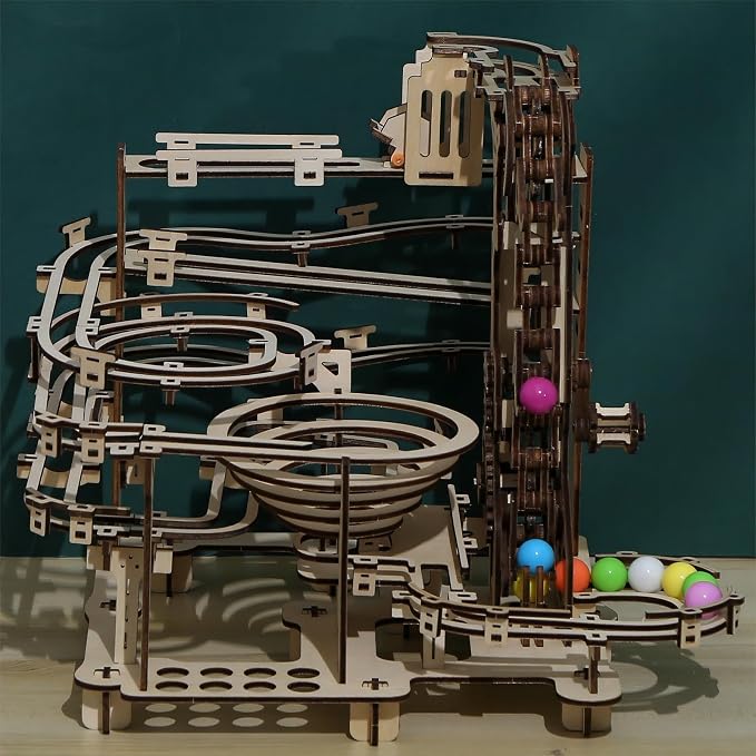 3D Wooden Puzzles Marble Run Set - Time Traveler Mechanical Model Kits with Motor, Brainteaser and Puzzle for Christmas/Birthday,Gifts for Adults and Teens to Build Combination
