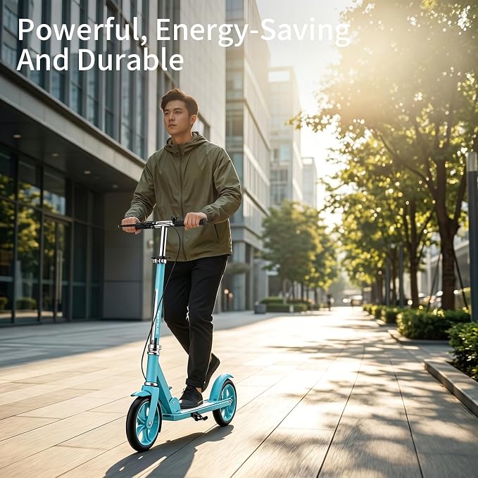 Scooters for Kids 8-12, Teens & Adults - Foldable&Portable Commuter Scooter with 8" Wheels, Bell, Hand Brake & Adjustable Height 30"-40.5", 240 lbs, Manual Push Scooter for Campus & Park