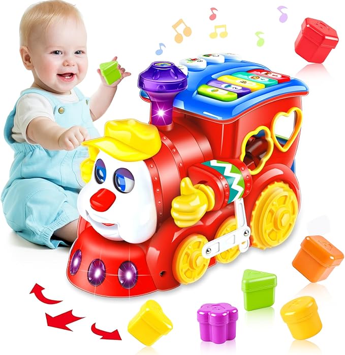 Baby Toys for 2 Year Old Boy Girl Gift Musical Train Baby Toys 18-24 Months,Early Educational Learning Montessori Kids Toys with Blocks/Light Toddler Christmas Birthday Gifts for 2 3 Year Old