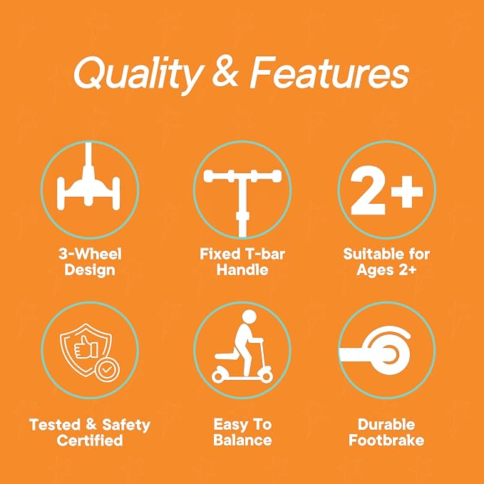 3 Wheel Scooter for Kids, Smooth Light Up LED Front Wheels, Wide Anti Slip Deck, Rear Foot Brake, Easy Lean to Steer Maneuvering, Indoor & Outdoor Ride On Toys for Ages 2 Up,