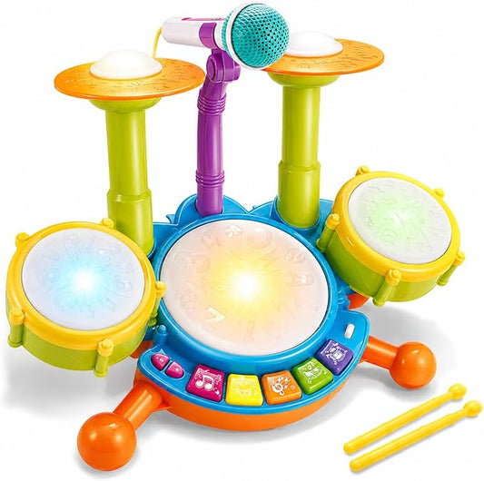 Toddler Drum Set for Toddlers, Baby Drum Set with Microphone & Lights, Kids Musical Instrument Toy for Boys Girls, Birthday Gift, Toddler Music Toy, Early Learning Toy