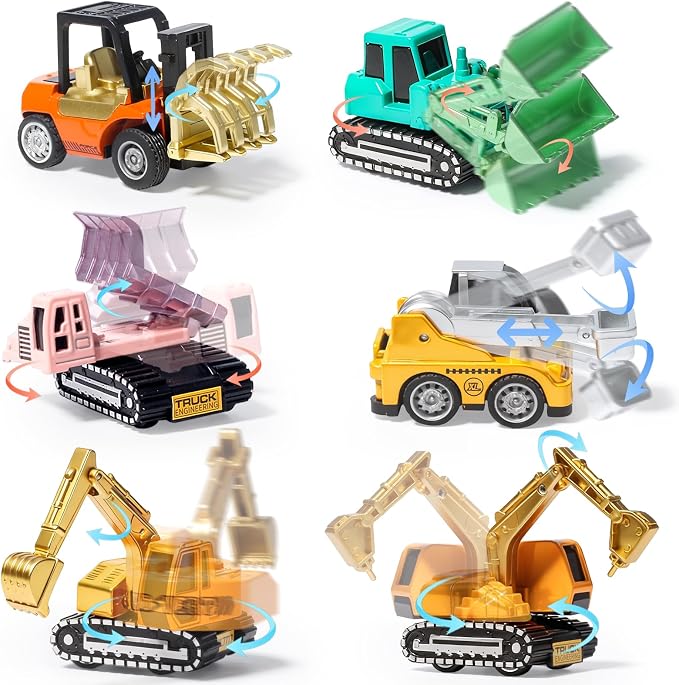 Oriate Diecast Construction Trucks Toys for Boys Girls Age 3 4 5 6 Years Old, Pull Back Cars Set for Engineering Kids, Travel Mini Metal Toy Truck Excavator, Christmas Birthday Class Kids Gifts