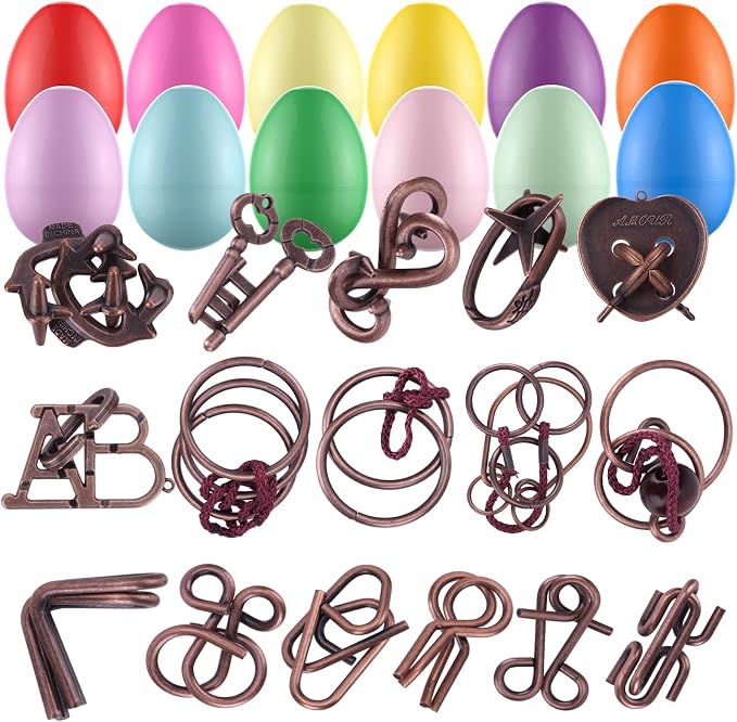 16 Pack Easter Eggs Filled with Brain Teaser Puzzles Toys, Easter Basket Stuffers for Kids Teens Adults, Easters Egg Fillers for Kids Boys Girls, Easters Eggs Hunt Game, Classroom Prize Supplies