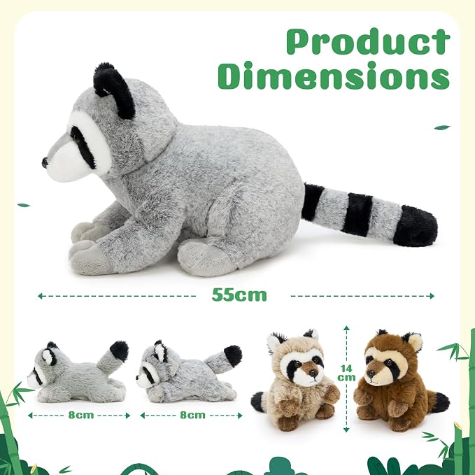 MaoGoLan 5pcs Raccoon Plush, 22 inch Large Mommy Raccoon Stuffed Animal with 4 Babies, Realistic Cute Stuffed Animal Toys for Boys Girls Kid, Christmas Birthday Gift