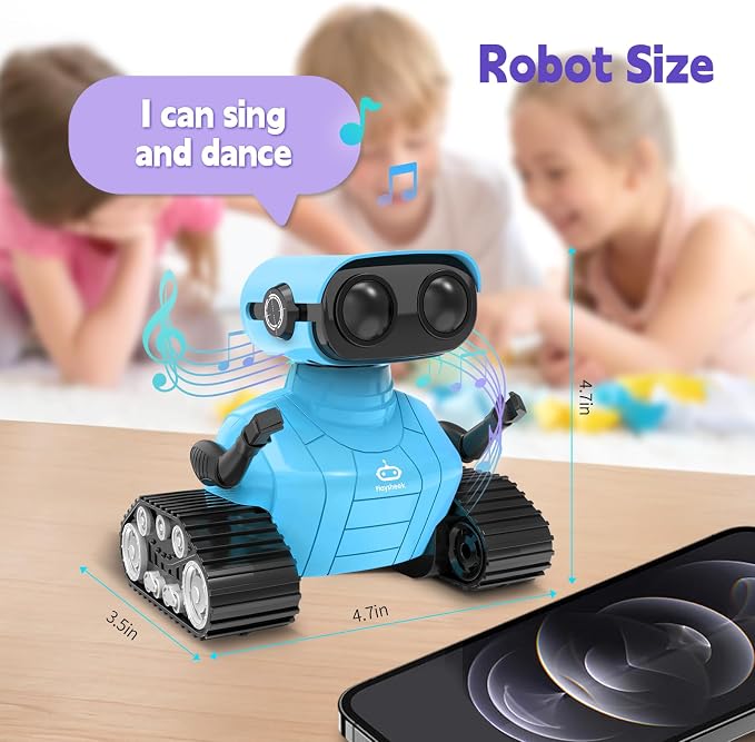 Playsheek Robot Toy - Rechargeable Emo RC Robot with Auto-Demo for Kids, Age 3+ - Blue