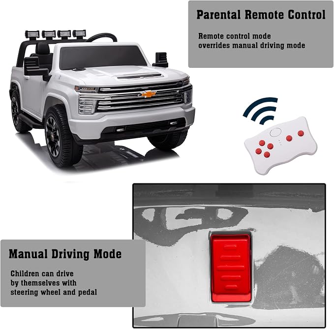 24V Ride on Toys for Kids, Chevrolet Silverado 2 Seater Ride on Car for Kids Remote Control Kids Electric Cars Kids Driving Car with Bluetooth, Power of Wheel Car for Kids Truck for All Types of Road