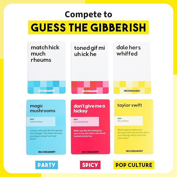 Incohearent by Relatable – Guess the Gibberish Party Game for Adults, Funny Card Game Activity for Groups, Bachelorette Party Favorite, Summer Fun for Game Night, Travel-Friendly with 300 Cards