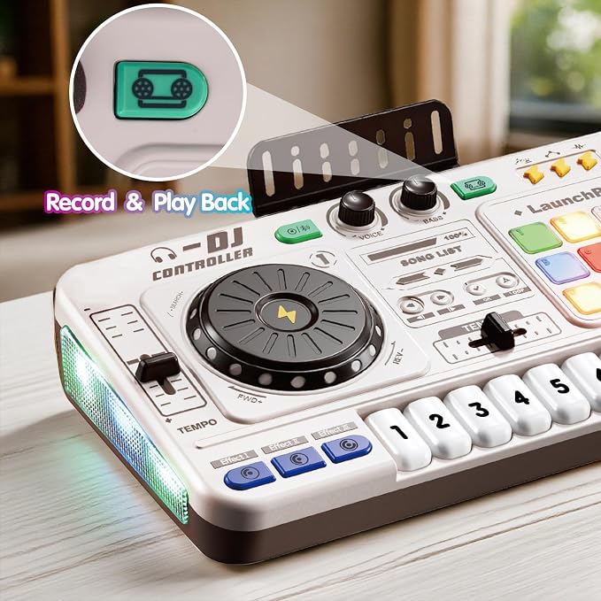 Tsomtto Kids DJ Mixer Controller Table Musical Toy Electronic Toy with LED Lights Sound Effect Microphone Piano, DJ Mixer Table Music Toys Birthday Gift Toys for 3 4 5 6 Year Old Boy Girl