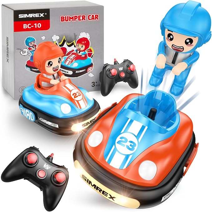 SIMREX 2-Player RC Bumper Cars Set for Kids 3+— Remote Control Battle Cars with LED Lights, Music & Sound, Indoor Play & Party Gift Toys for Boys & Girls