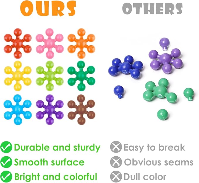 Building Blocks Educational Toy - 300PCS Snowflake Stem Construction Set for Kids 3+, Safe Non-Toxic Storage Case, Learning Gifts for Boys Girls, Multi-Color