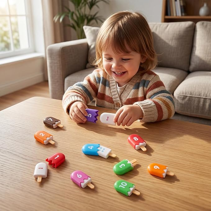 Mini Number Pops 1-10 – Fun Number Matching Toys for Kindergarten & Preschool – Ice Cream Counting & Recognition Math Games