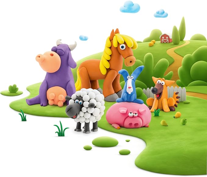 Hey Clay Animals - Claymate Horse - Colorful Modeling Air Dry Clay for Kids - Air Dry Clay Kit 3 Cans with Fun Interactive App