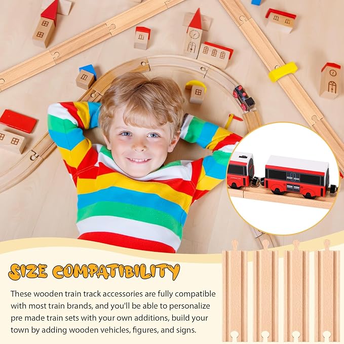 Liliful Pack of 16 Wooden Train Track Expansion Male-Male Female-Female Train Track Compatible with Most Trains Tracks(Straight)