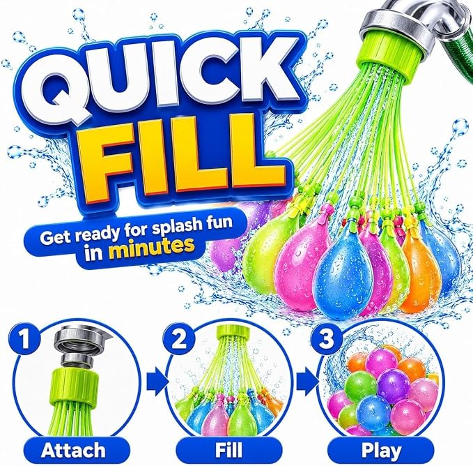 1000PCS Self Sealing Water Balloons Quick Fill, Water Balloon Yard Games Rapid Fill Kids Toys, Bunch of Balloons Set Summer Splash Party Easy Quick Fun Outdoor Backyard for Swimming Pool (Colorful)