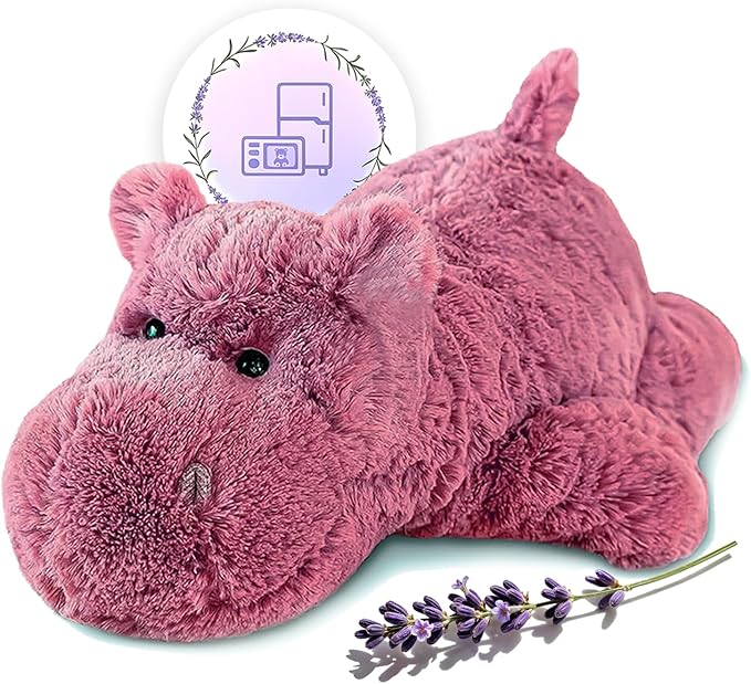 OSOCU® Microwavable & 1.8 LB Weighted Stuffed Animal - Pink Hippopotamus Heating Pad with Lavender & Tourmaline - Soothing Warm Heatable Plush Toy for Menstrual Cramps, Muscle Aches, Shoulder Tension